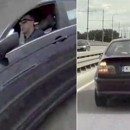 Video: Uz Salu tilta BMW apsteidz un apzināti bremzē 'Tesla' elektromobiļa priekšā
