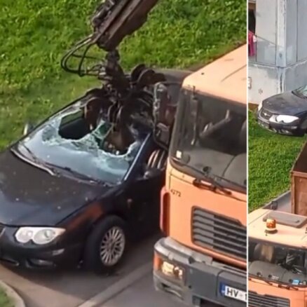 Video: Daugavpilī auto no pagalma tiek evakuēts pa taisno uz šrotu