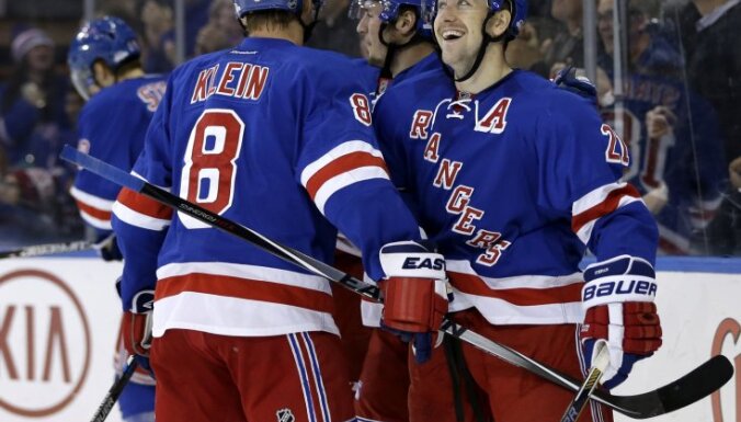 Rangers Derek Stepan celebratesafter scoring from center ice