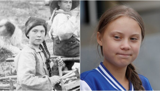 Sajūsmu izraisa 121 gadu sens foto ar 'laika ceļotāju' Grētu Tūnbergu