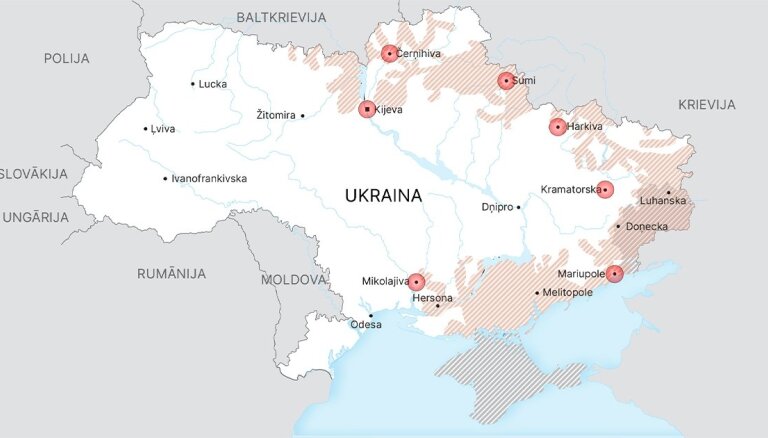 Karte: Kā pret Krieviju aizstāvas Ukraina? (21. marta aktuālā informācija)