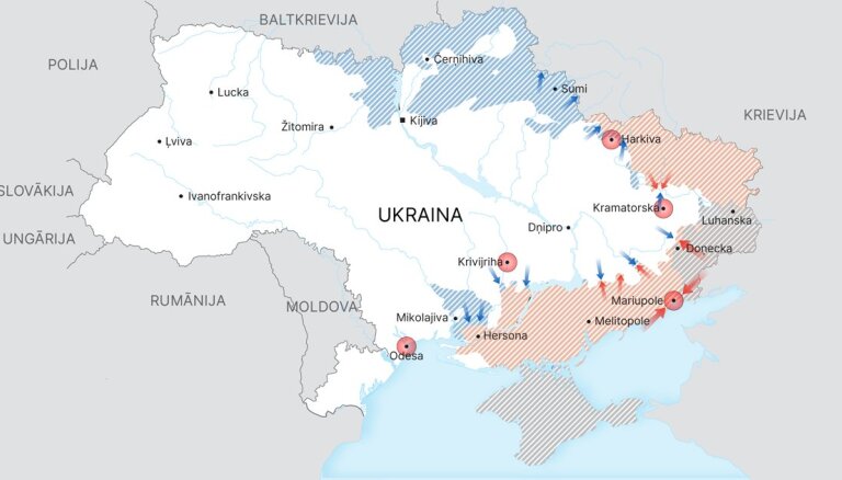 Karte: Kā pret Krieviju aizstāvas Ukraina? (14. aprīļa aktuālā informācija)