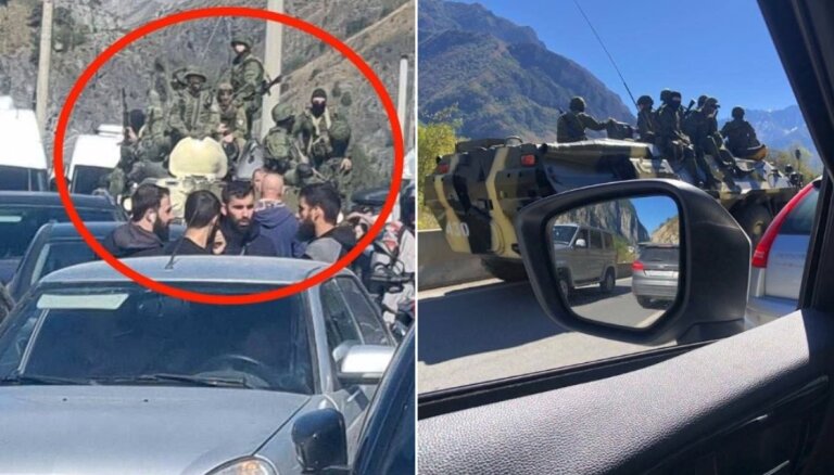 Video: Auto rinda uz Krievijas robežas ar Gruziju stiepjas 16 kilometru garumā; ierodas arī militāristi