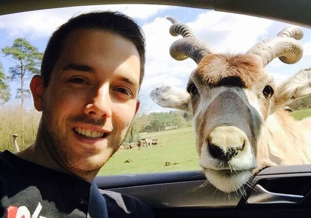 Vācu tūrists uzņēmis selfiju kopā ar zebru un antilopi
